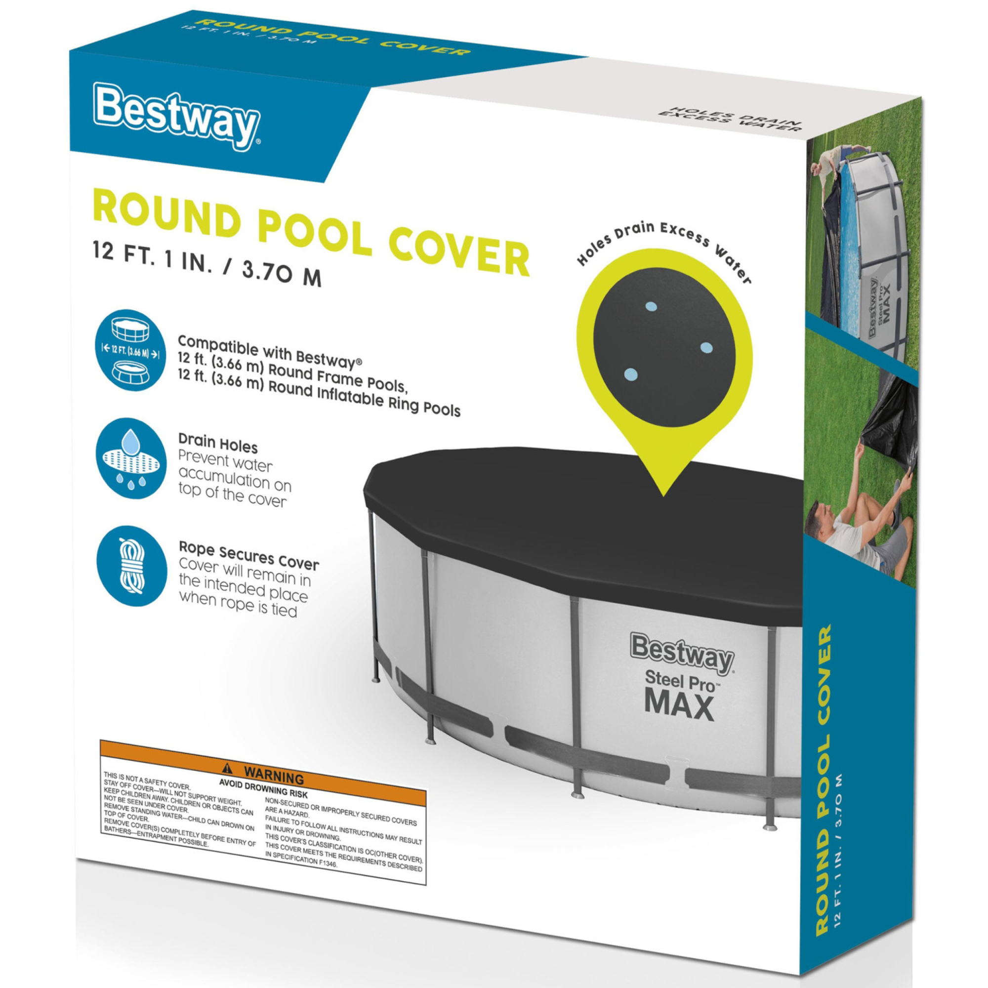 Bestway Round Pool Cover — 12ft., Black, Above Ground Pools Accessory, Model# 58037E